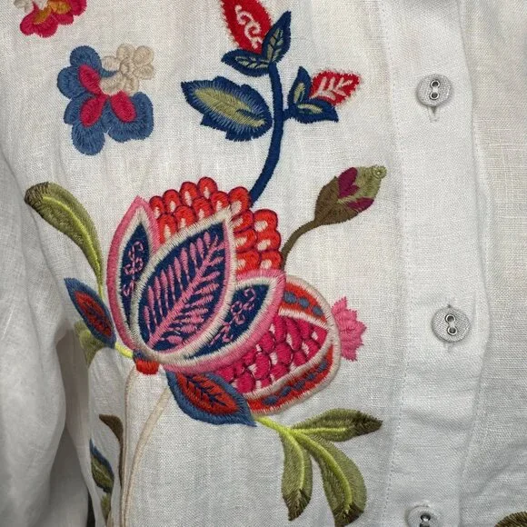 Johnny Was Gracey Linen Oversized Shirt White Sz S - Picture 13 of 15